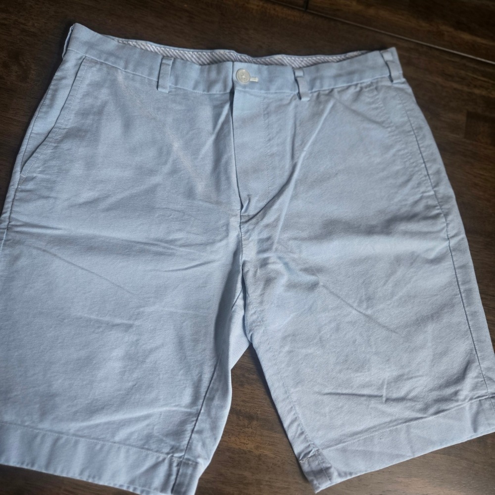 Brooks Brothers Mens Light Blue Cotton Chino Shorts Size 34 Flat Front Preppy